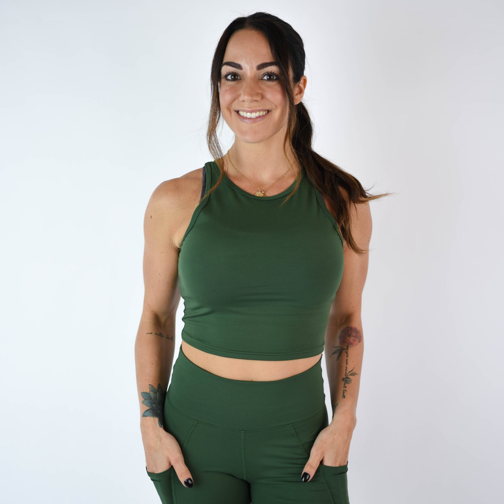 FLEO - Tempo Crop Tank - Fitted - Tank - deep-jade-smaller-1