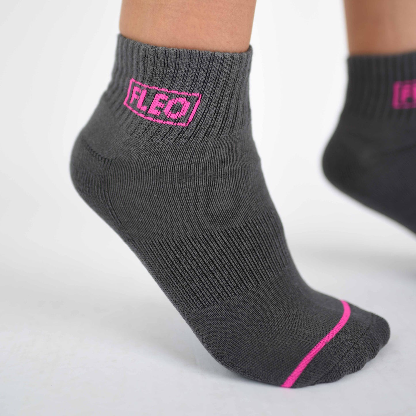 FLEO - Quarter Crew Socks - Charcoal + Pink - Accessory - gray-3_60871e82-8a5e-4d2d-b0c7-9c310e85c3a7