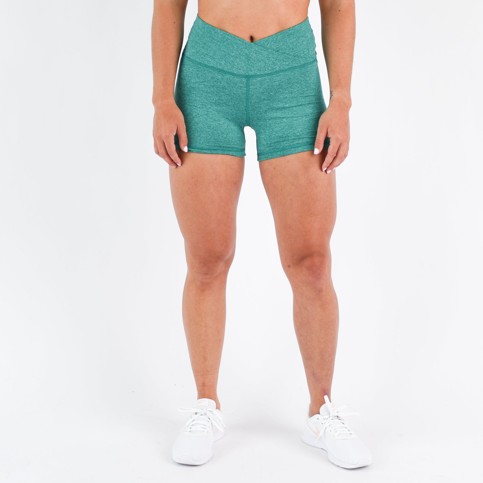FLEO - V Waistband Short 3.5" - High Rise - Shorts - heather-emerald-1_8ee4318b-cebe-4994-ada2-ff887872c36c