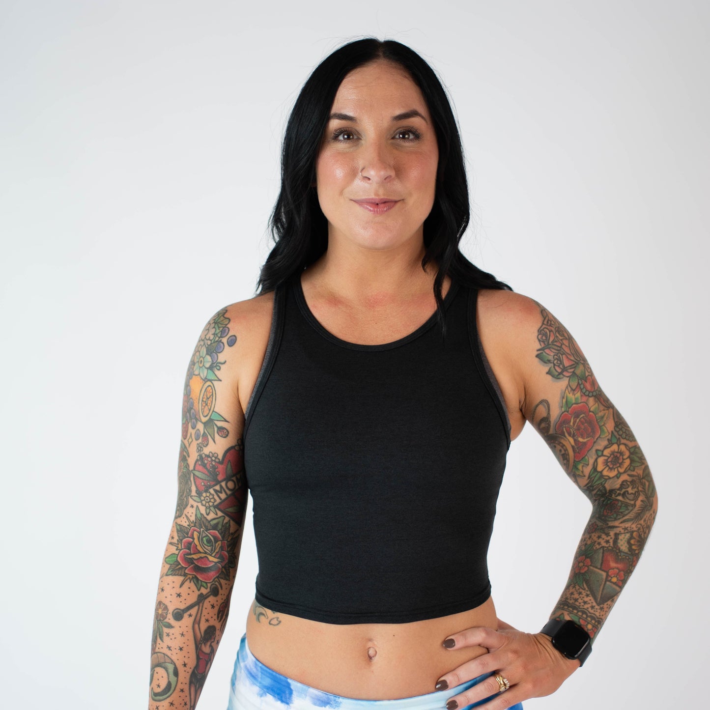 FLEO - Tempo Crop Tank - Fitted - Tank - heatherblack-1