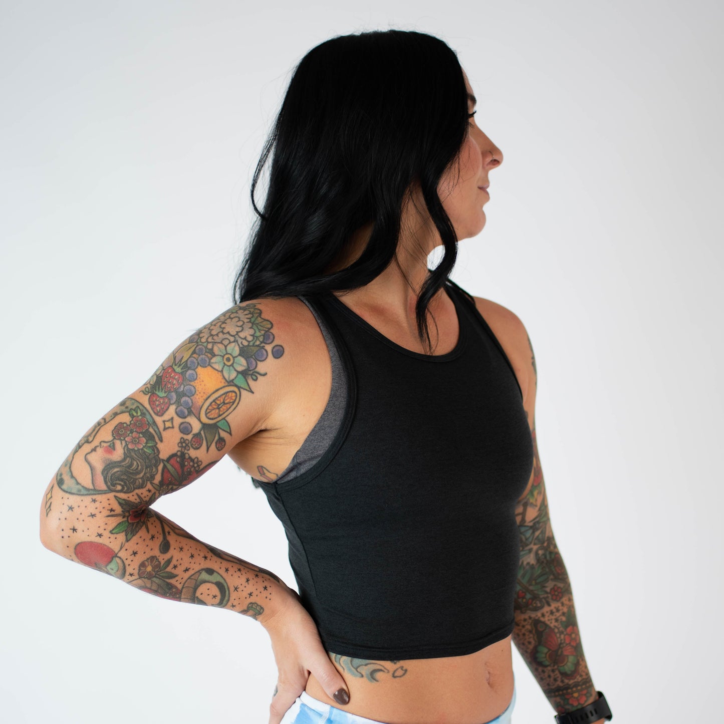 FLEO - Tempo Crop Tank - Fitted - Tank - heatherblack-2