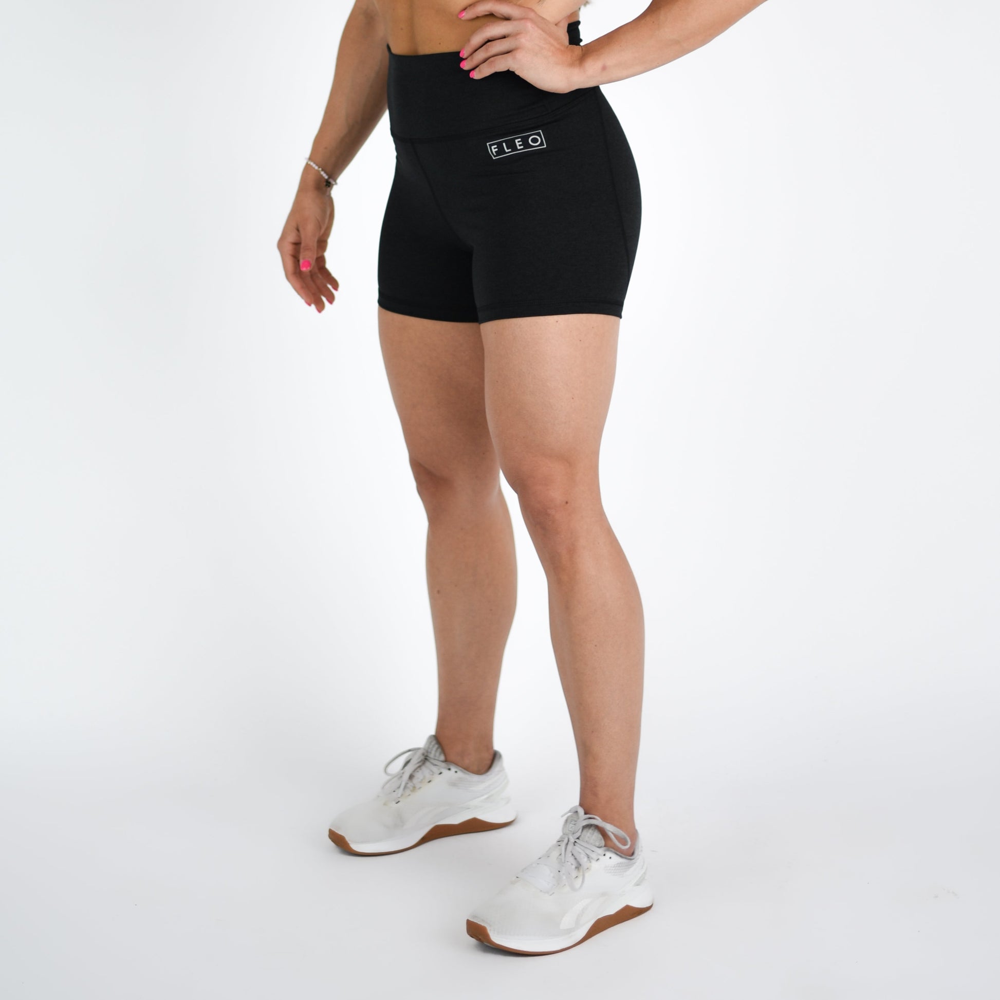 FLEO - True High Contour Short 4" - Higher Rise - Shorts - heatherblack-2_4e4f2f80-69d6-4a0d-87cf-c5673ae823cd