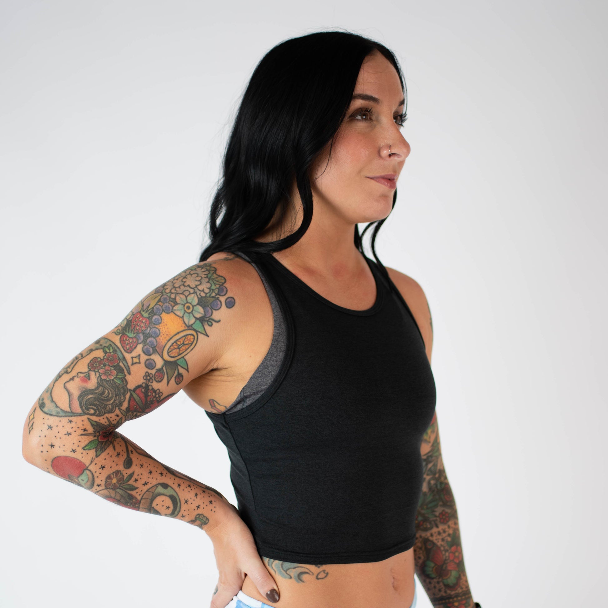 FLEO - Tempo Crop Tank - Fitted - Tank - heatherblack-3