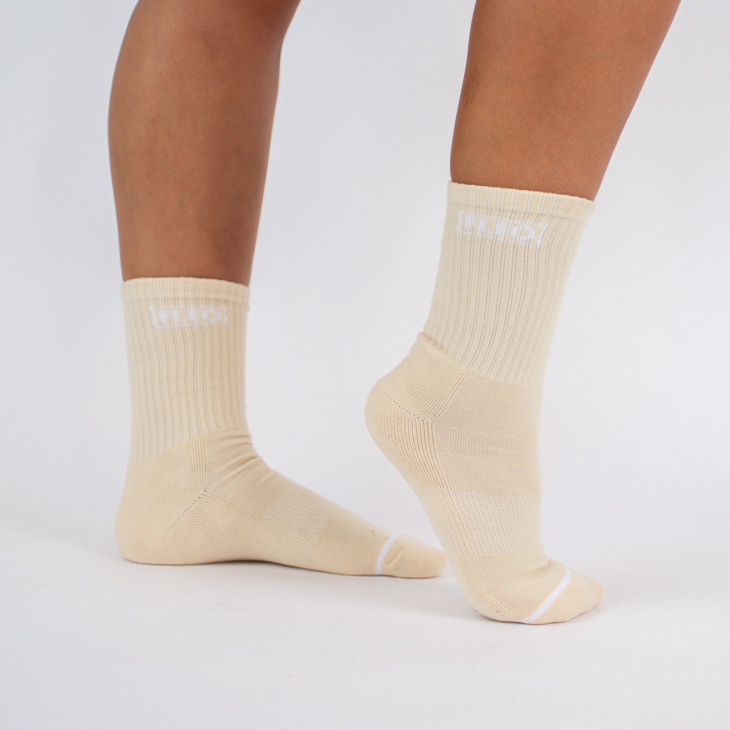 FLEO - Crew Socks - Side Logo - Accessory - tan-whitecrew-3