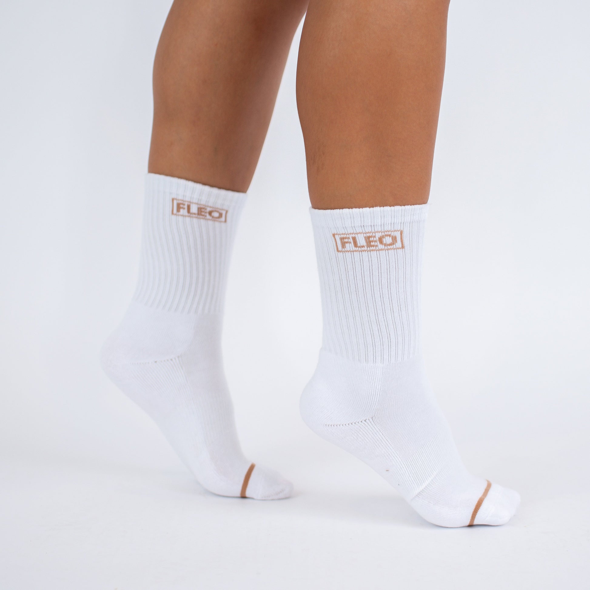 FLEO - Crew Socks - Side Logo - Accessory - white-tancrew-1
