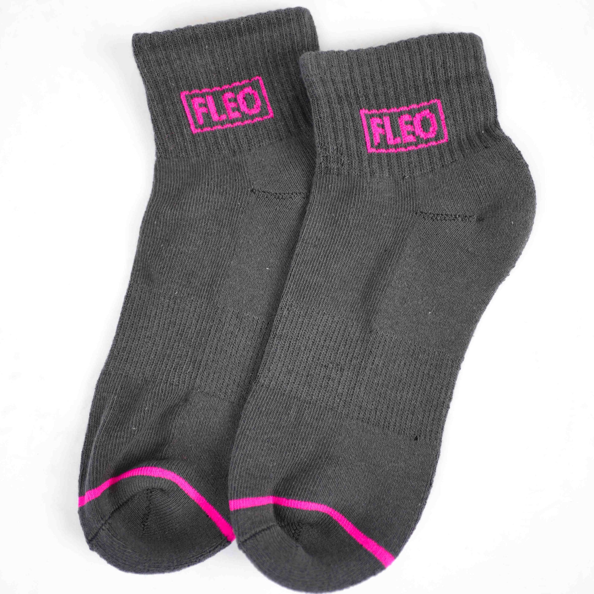 FLEO - Quarter Crew Socks - Charcoal + Pink - Accessory - gray-1_da9a75fd-9d68-4581-8ab7-3eb03b0dd3d6