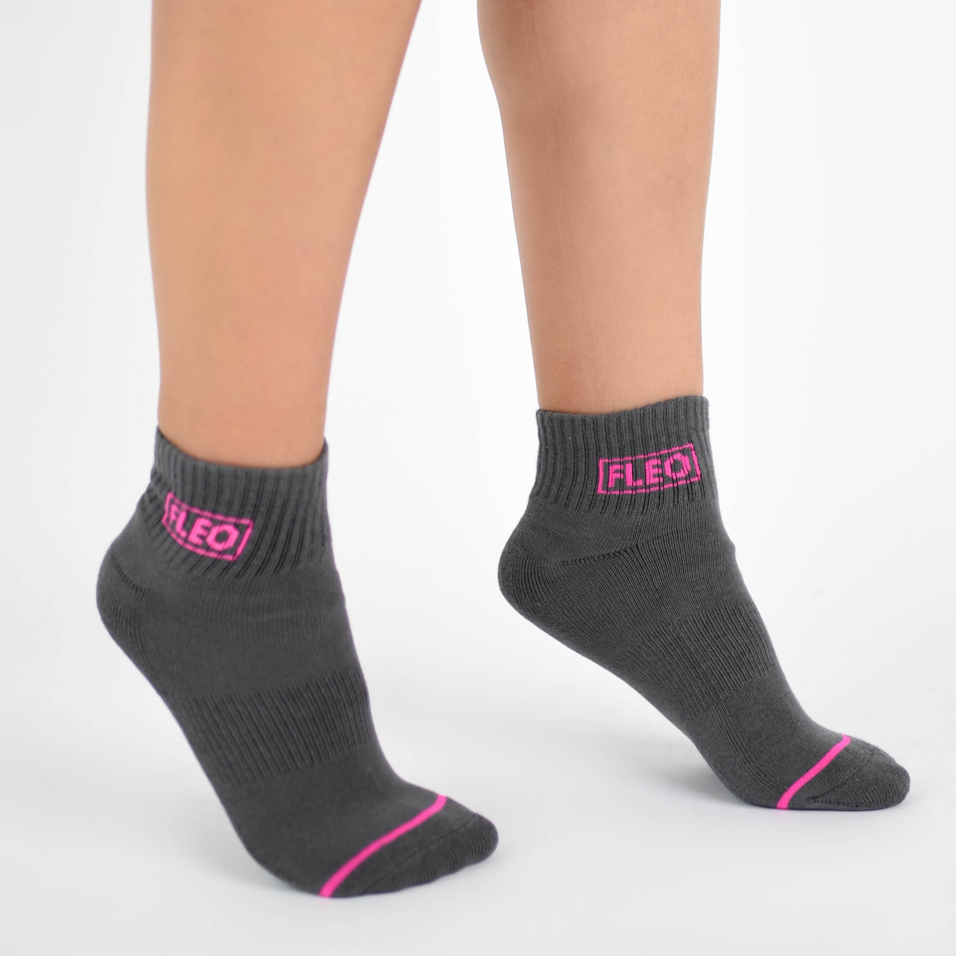 FLEO - Quarter Crew Socks - Charcoal + Pink - Accessory - gray-2_0a76cf75-2fd5-4b57-bfee-4ce74441dc91