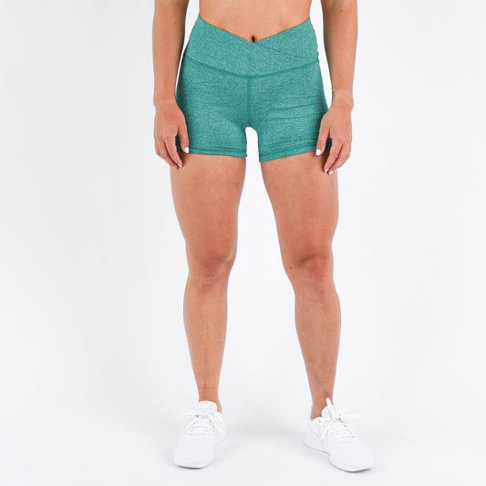 FLEO - V Waistband Short 3.5" - High Rise - Shorts - heather-emerald-1_8ee4318b-cebe-4994-ada2-ff887872c36c