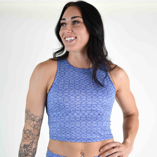FLEO - Tempo Crop Tank - Fitted - Tank - heather-royal-1_ea579560-60a3-4fc5-a439-482f17392846