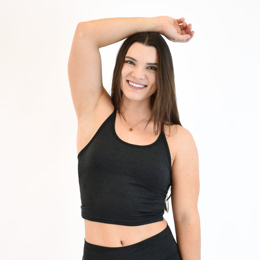FLEO - Switch Up Crop Tank - Fitted - Tank - heatherblack-2_c6641530-88cc-4d55-97a5-5b625997c21b
