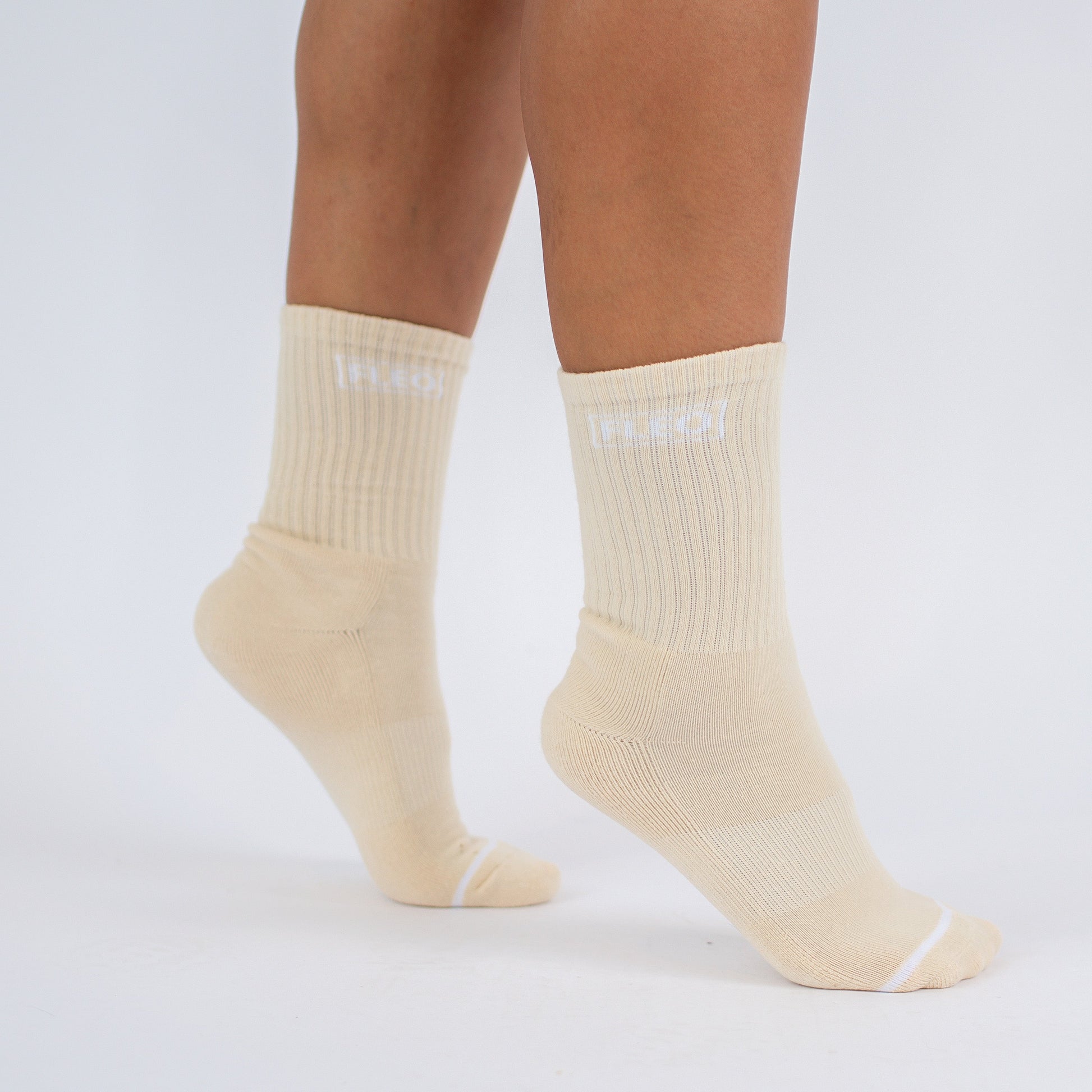 FLEO - Crew Socks - Side Logo - Accessory - tan-whitecrew-1