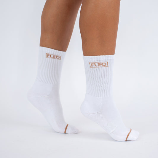FLEO - Crew Socks - Side Logo - Accessory - white-tancrew-1